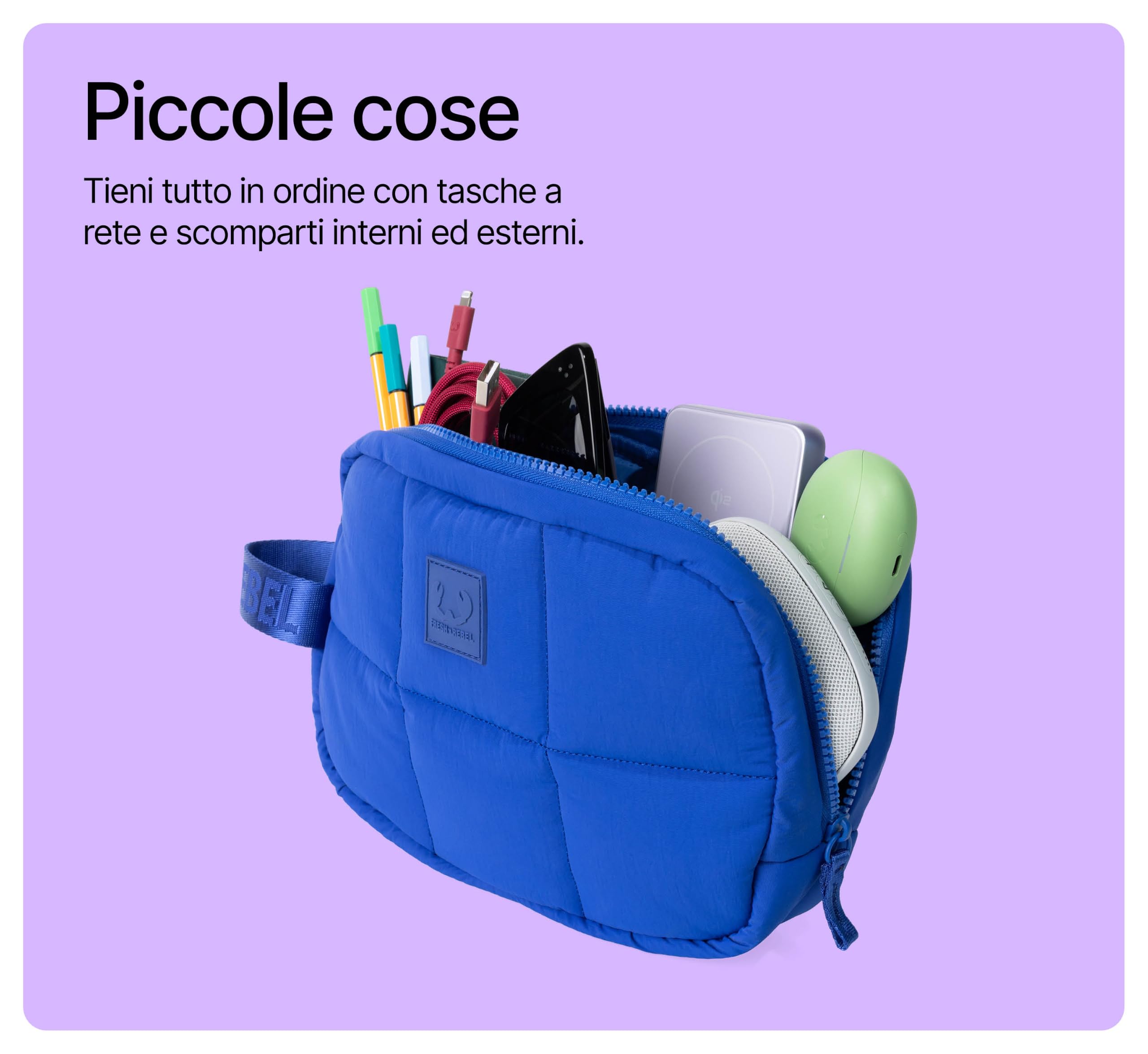 Fresh 'n Rebel Coze Maxi - Pochette Tech Imbottita - Organizer per Cavi e Accessori - Pochette da Viaggio per Caricabatterie, Auricolari & Powerbank - Con Scomparti - Finitura Premium (Cobalt Blue)