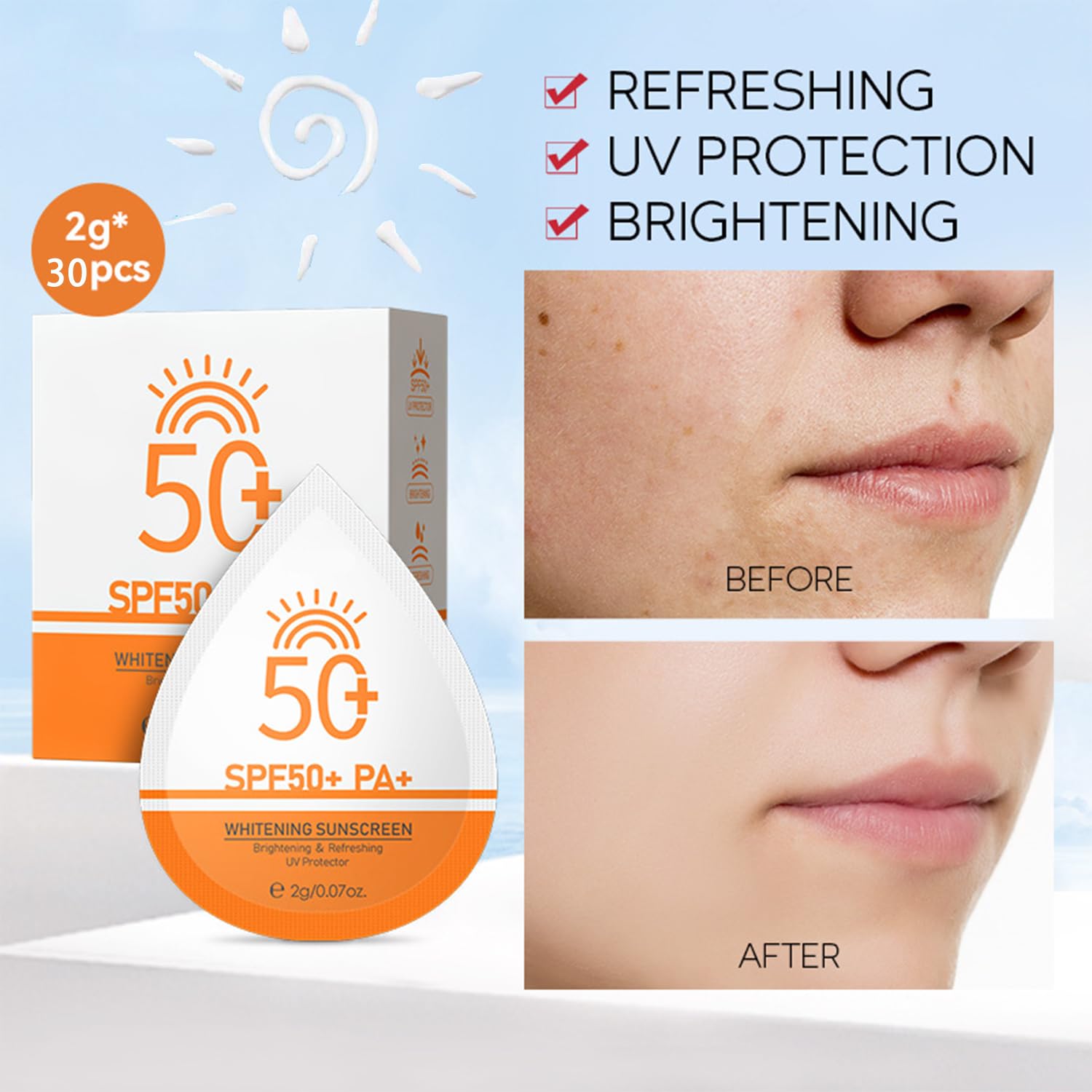 Mini Sunscreen Bulk, 30 Pcs SPF 50+ Mini Sunscreen Travel Size For Face & Body, Sunscreen Packets Party Favor, Bulk Sun screen, Waterproof & Non-Greasy, Perfect for Thank You Gifts & Beach Must Haves