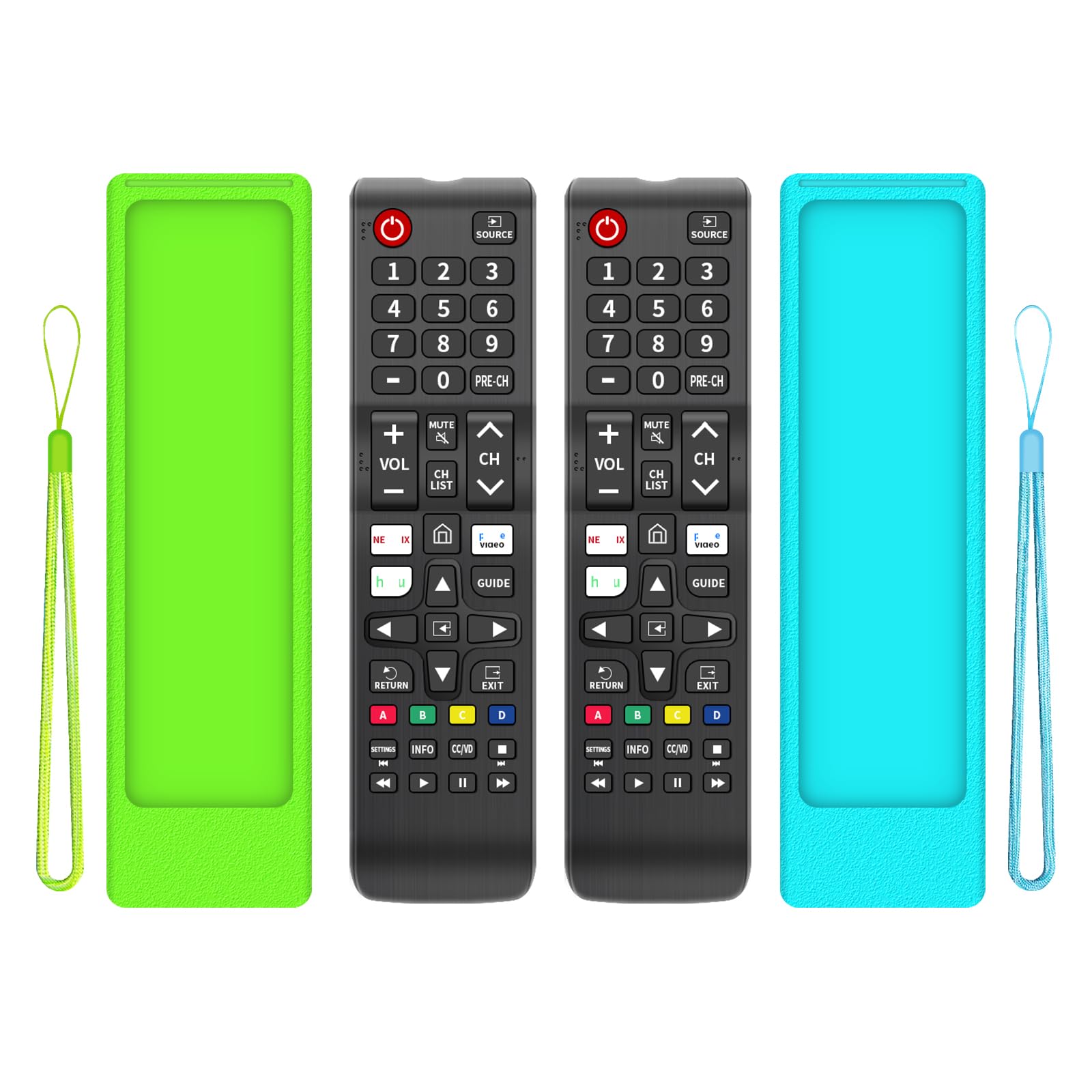 (2+2 Packs) Replacement Remote Control No Setup Fit Samsung TV Remote with Anti-Lost Soft Protective Silicone Cover Case Green & Blue Compatible with