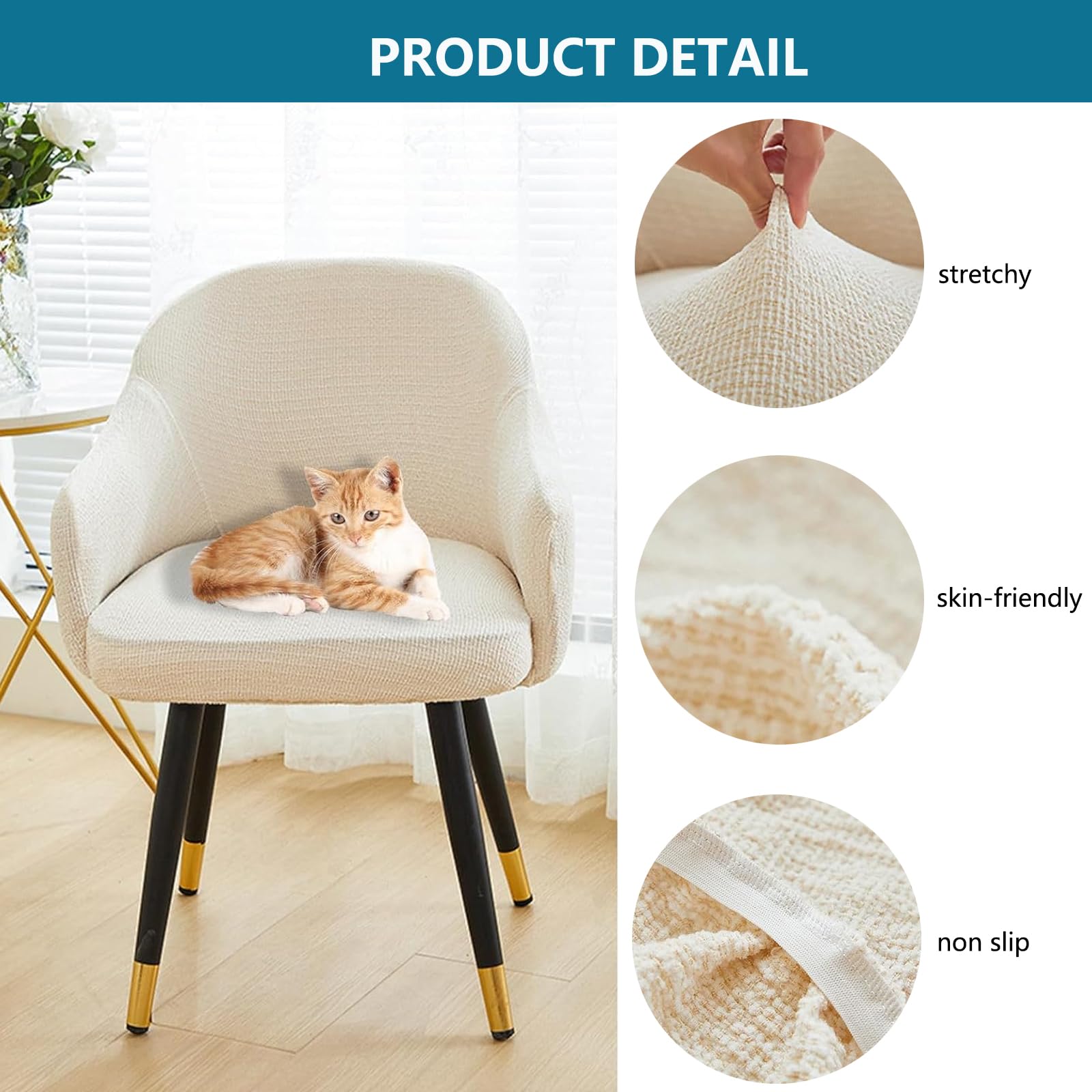 Fundas para sillas de respaldo curvo con brazos, fundas para sillas de comedor, fundas lavables para sillones, adecuadas para familias, restaurantes y banquetes (blanco, juego de 4)