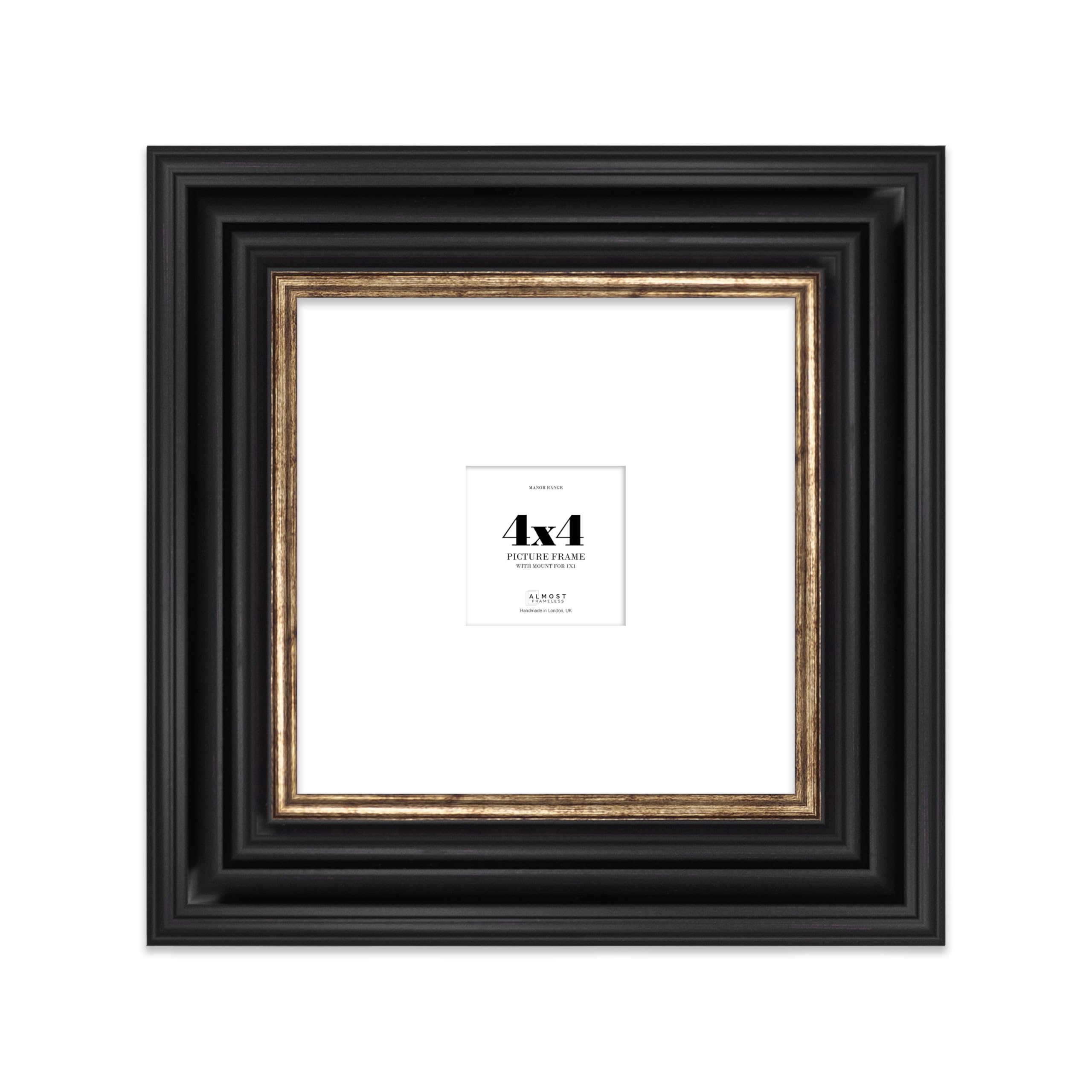 4x4 Black and Gold Picture Frame - 4x4 Square Frame with 1x1 Mount for 4x4/1x1 Pictures Vintage Style Antique-Inspired Home Accessories, 1 Pack