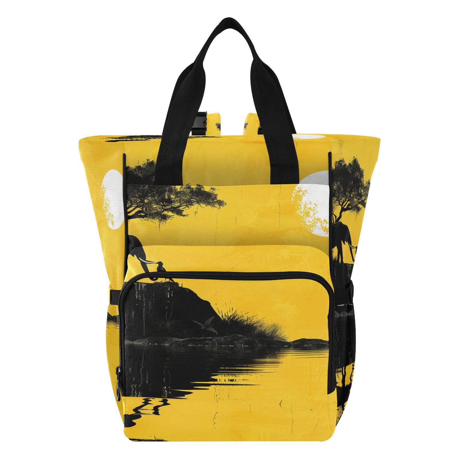 Elefante Amarillo Atardecer PacíFico Mochilas de Pañales para Gran Capacidad Pañal Bolso Mochila para Viajar al Aire Libre Mamá y Papá