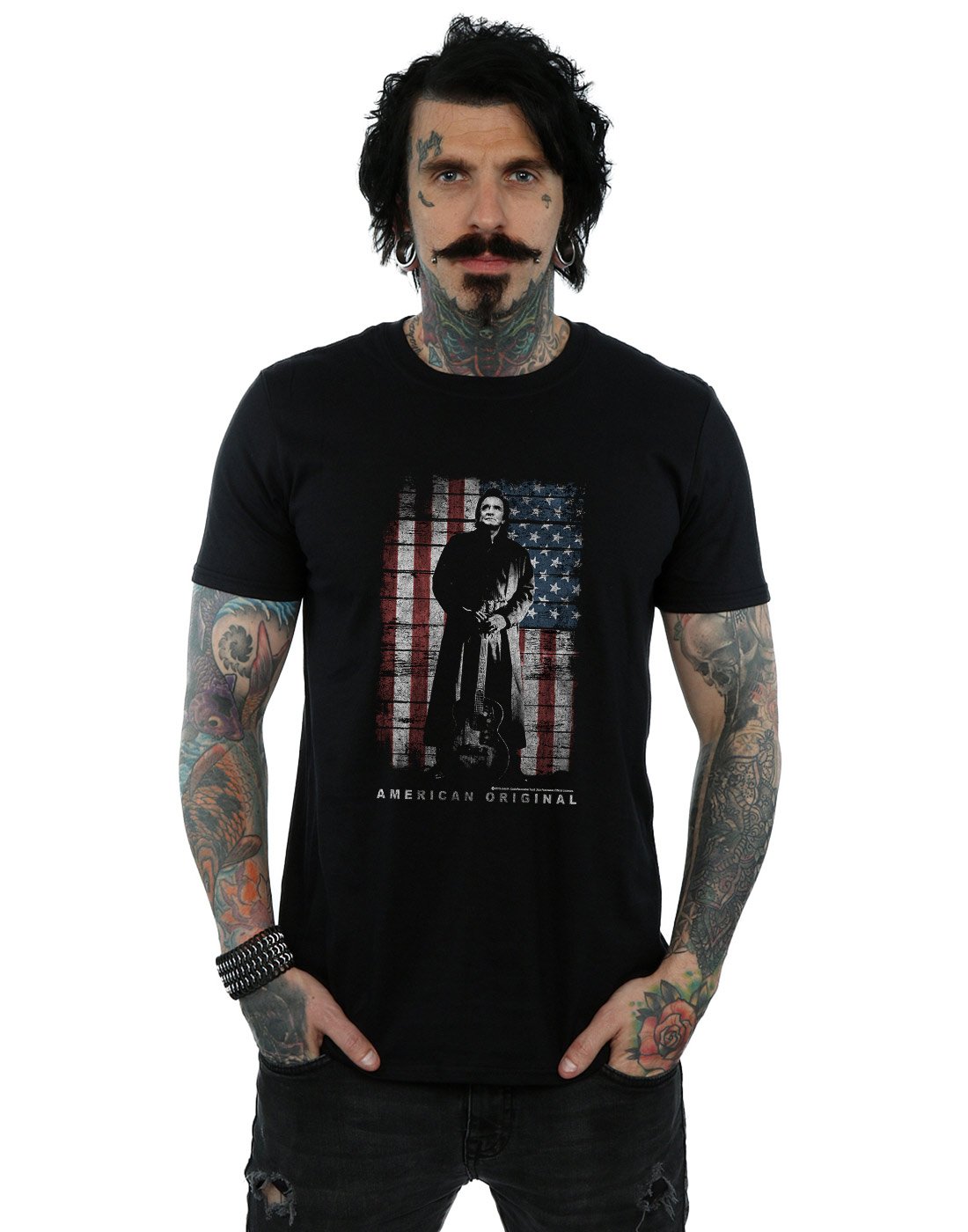 Absolute Cult Johnny Cash Men's American Original T-Shirt Black Medium