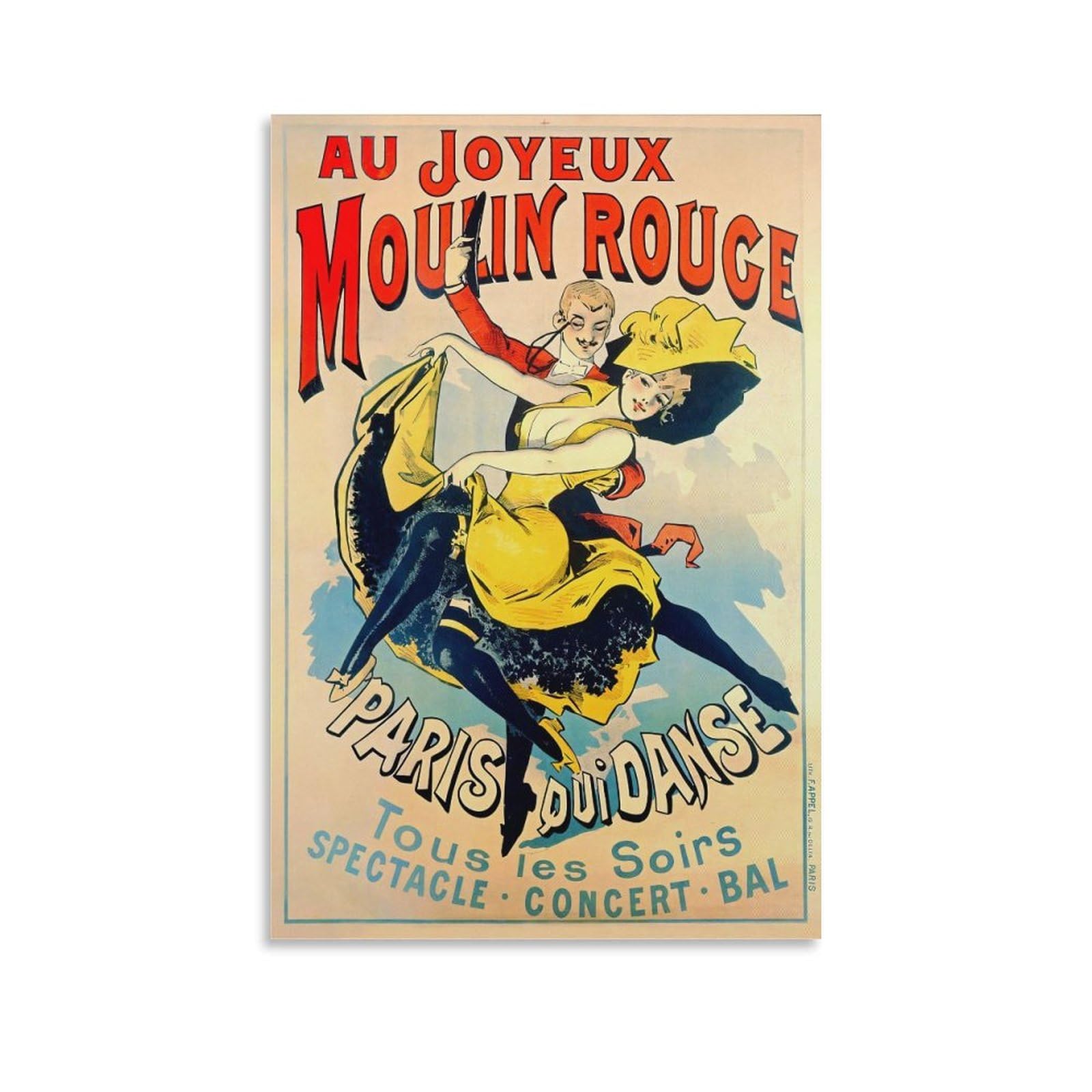Fupmtklt Unframe-Style Moulin Rouge Vintage Cabaret Retro Pin-Up Canvas Poster Bedroom Decor Landscape Office Room Decor Gift 16X24inch(40X60cm)