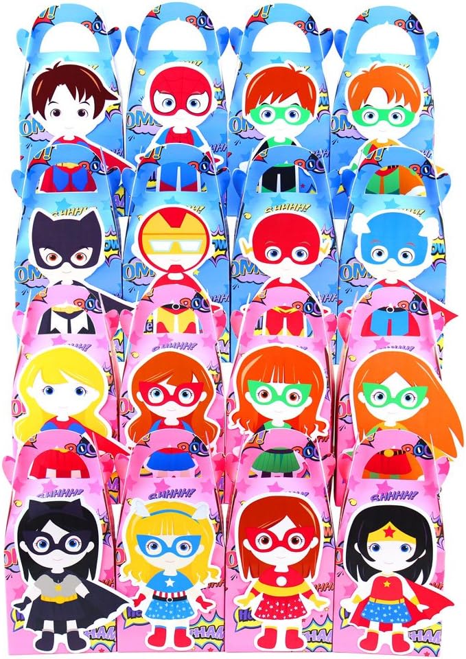 Amelyfavor Superhero Theme Decorative Party Favor Box Pink And Blue Hero Treat Box 16 Boxes/Pack