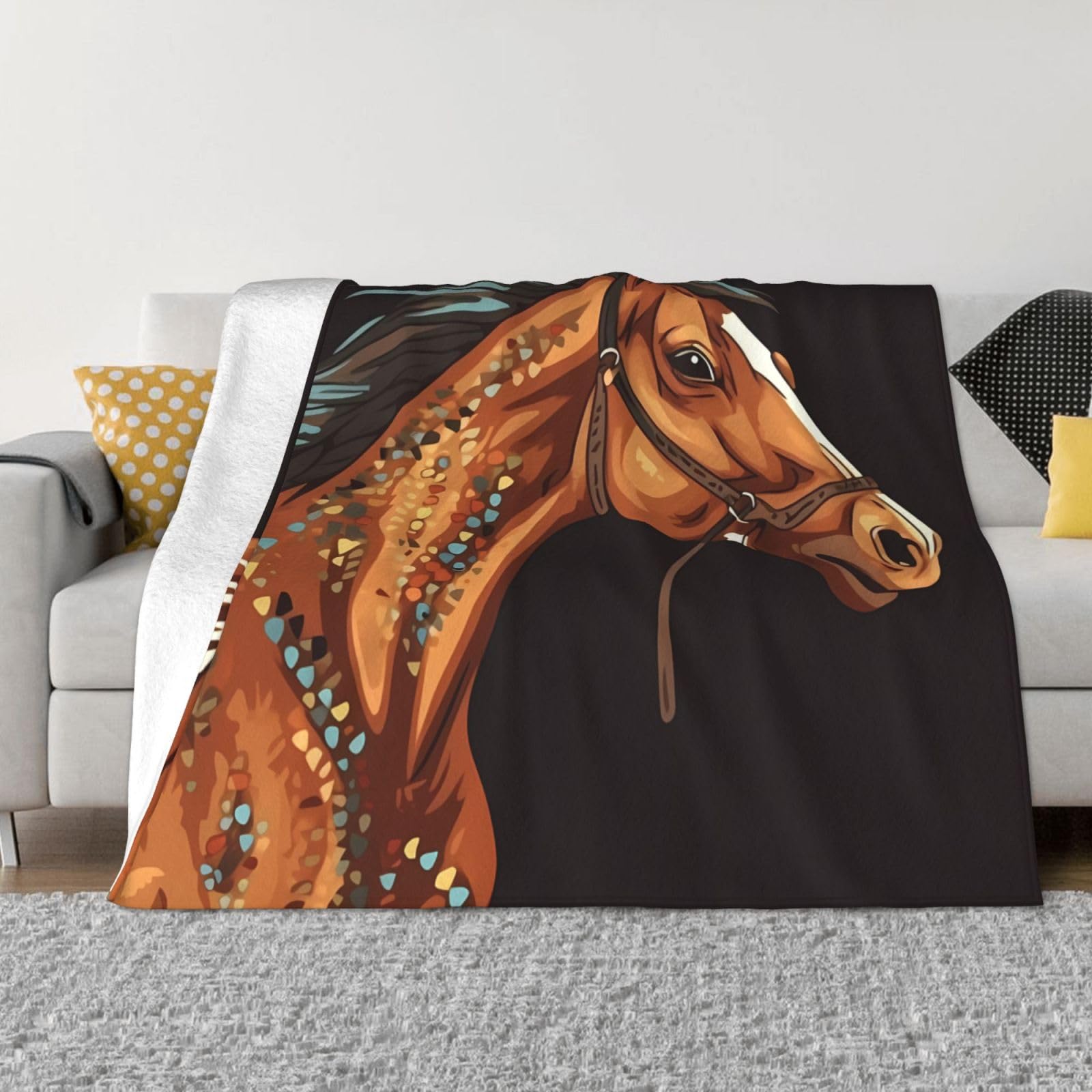 Plaid canapé en flanelle pelucheuse marron cheval au toucher velours premium