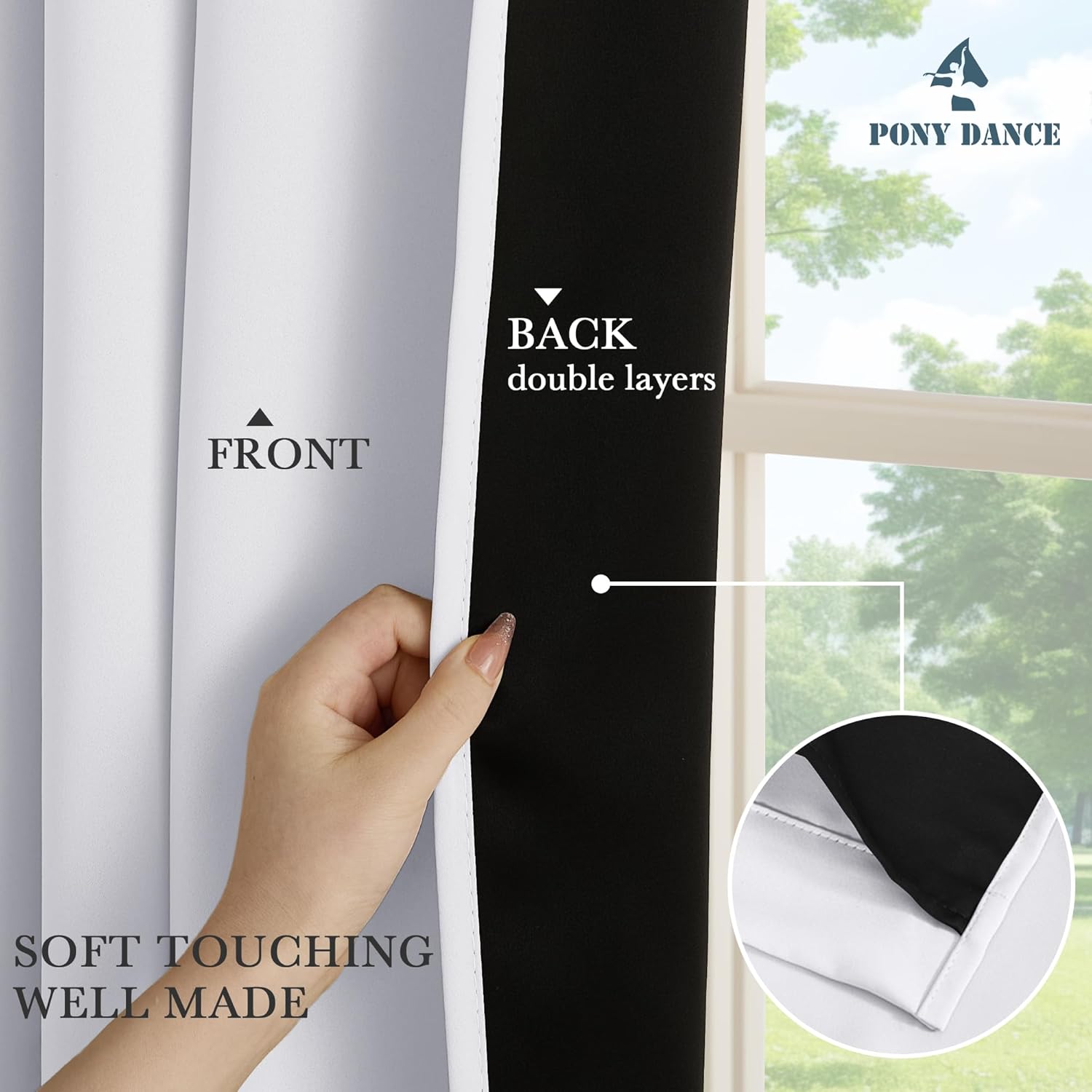PONY DANCE 100% White Blackout Curtains 84 inch Length 2 Panels Set with Black Liner,Heavy 2 Layers Thermal Insulated Drapes Black Out Curtains for Bedroom Living Room Darkening,52" Wide Each