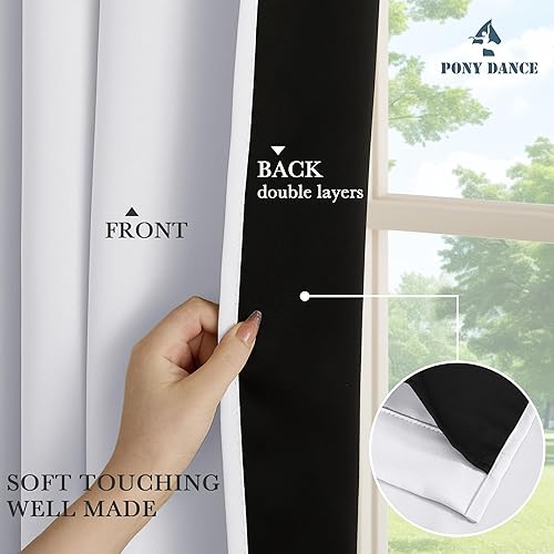 Miniatura 5 de PONY DANCE Cortinas opacas 100% blancas de 84 pulgadas de largo, juego de 2 paneles con forro negro, cortinas pesadas de 2 capas con aislamiento