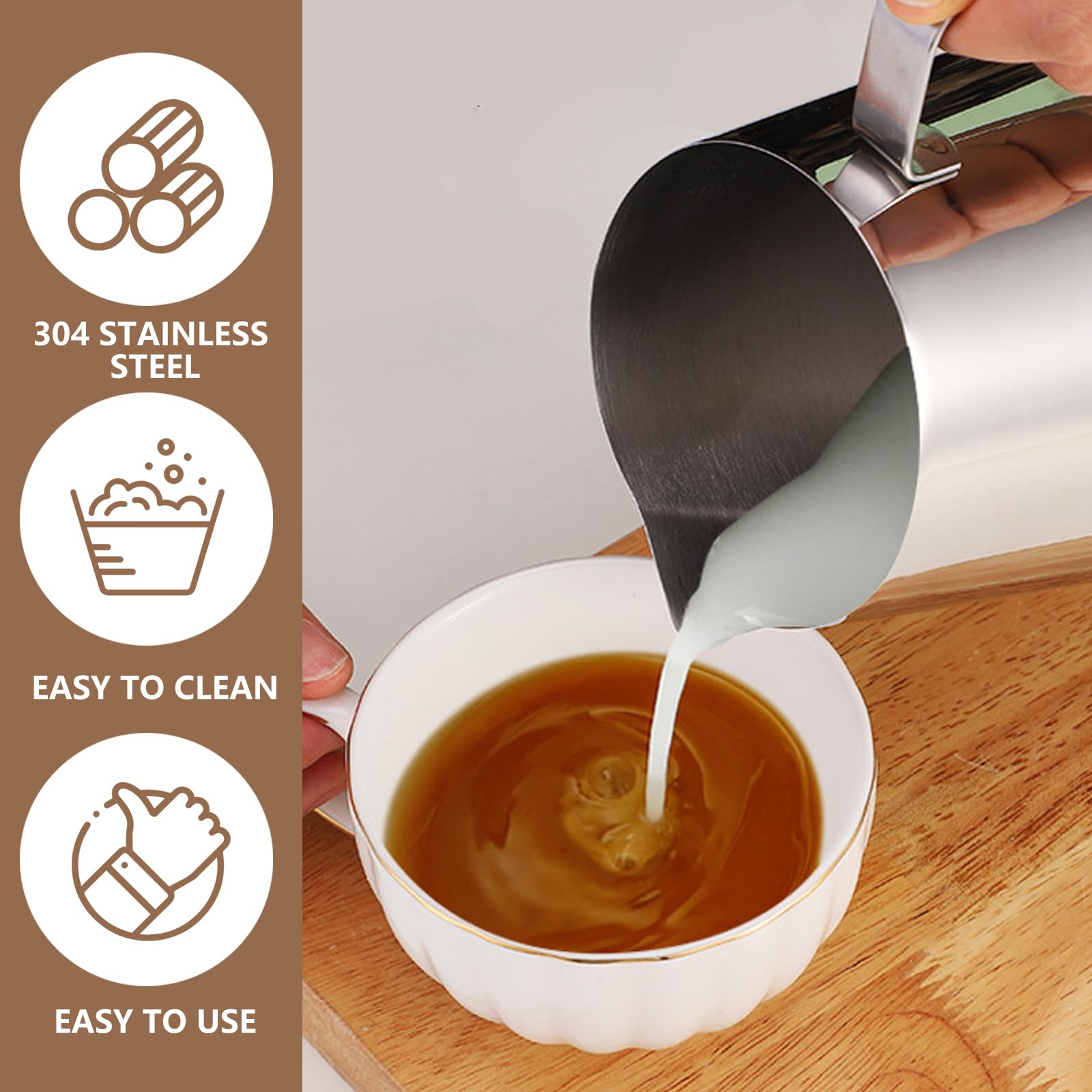 Dzbanek na mleko ze stali nierdzewnej 304, dzbanek do spieniania 350 ml, długopis Latte Art, kubek do spieniania mleka ze znacznikami pomiarowymi, nadaje się do cappuccino i espresso