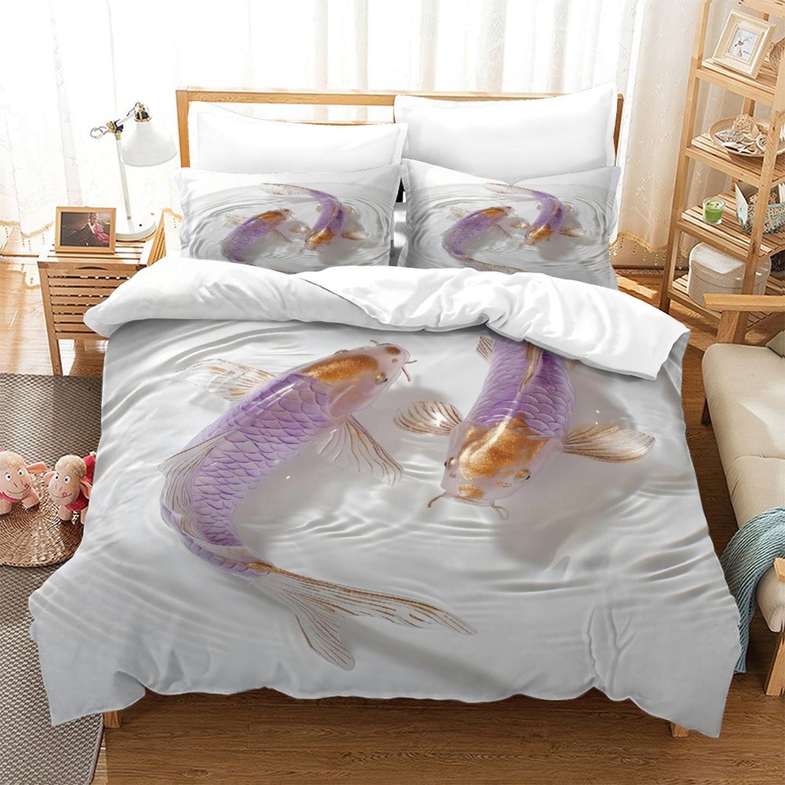 Housse de couette koi 200x200 parure lit 3 pcs