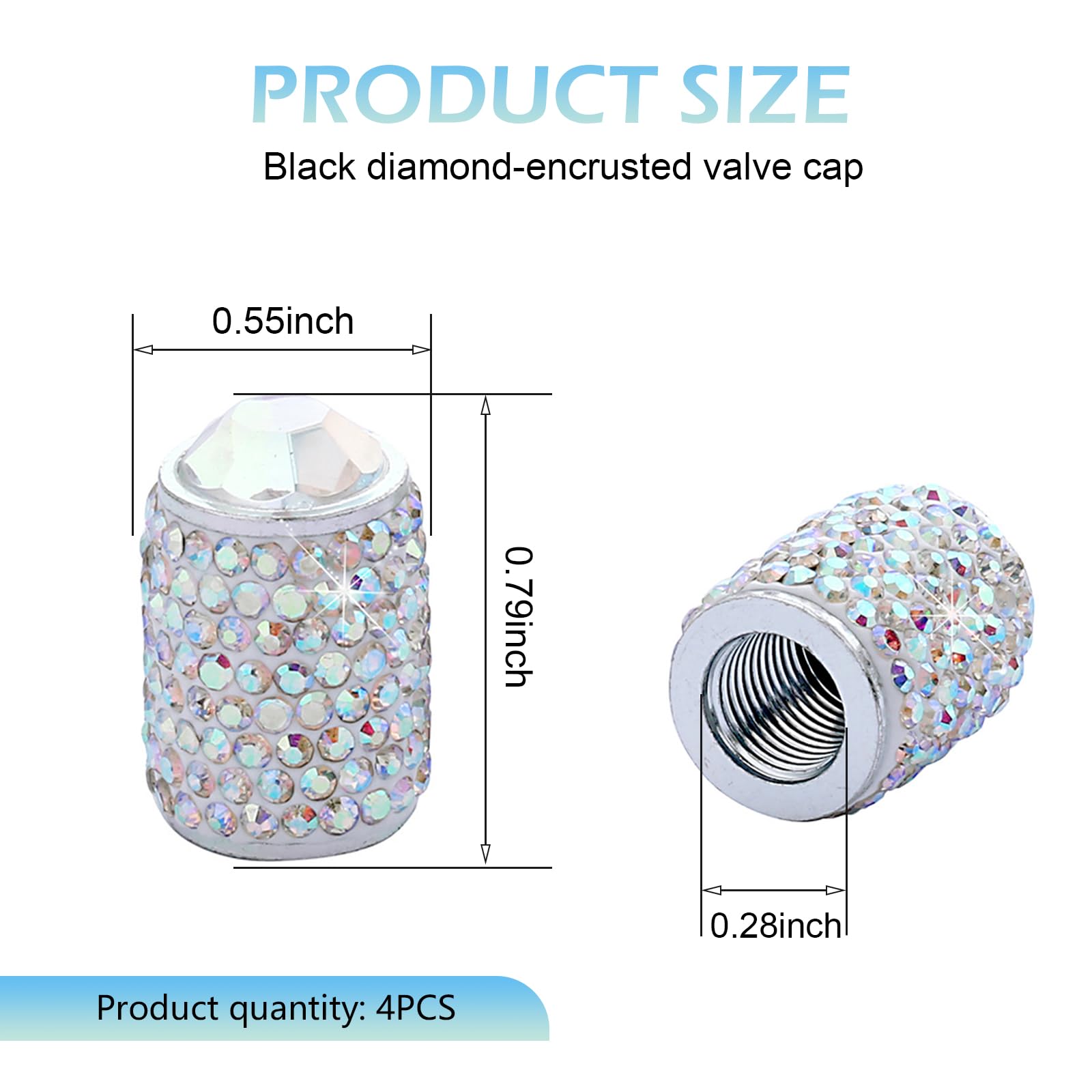 4PCS Bling Tire Valve Caps Crystal Rhinestone Car Wheel Tire Valve Covers Waterproof Dustproof Tire Air Valves Cap — view 2