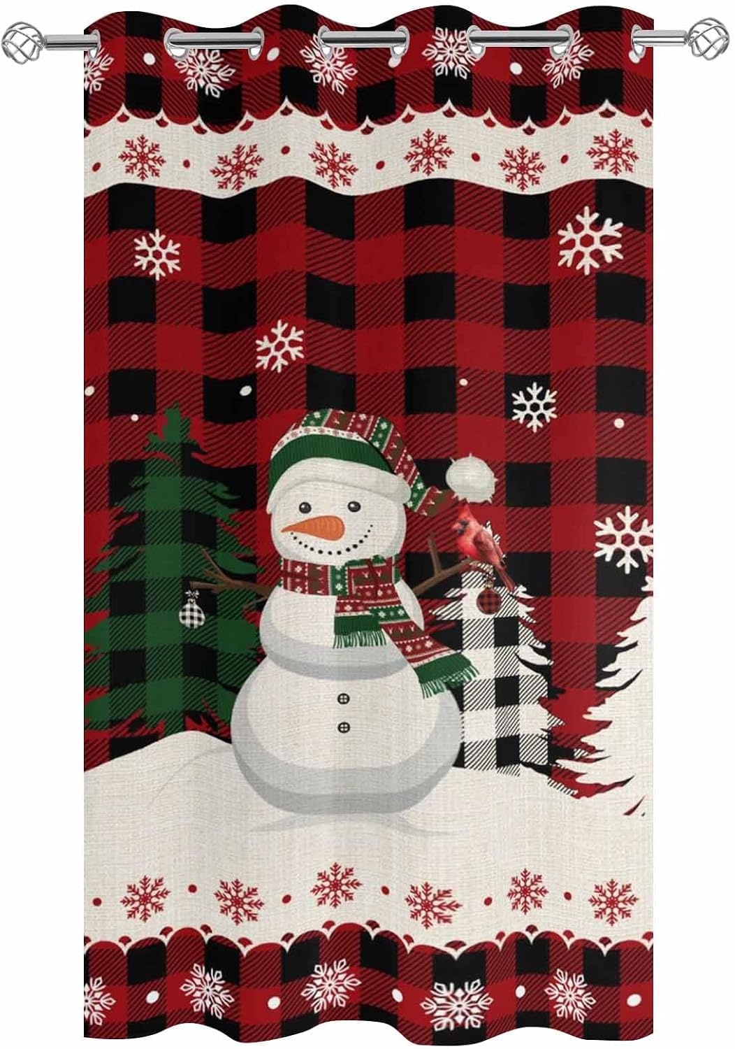 Outdoor Curtains for Patio 1 Panel Christmas Snowman Xmas Plaid Tree Red Buffalo Plaid Waterproof Privacy Outside Curtain Sun Blocking Grommet Drapes for Porch Gazebo Pergolas Balcony 52x84 Inch