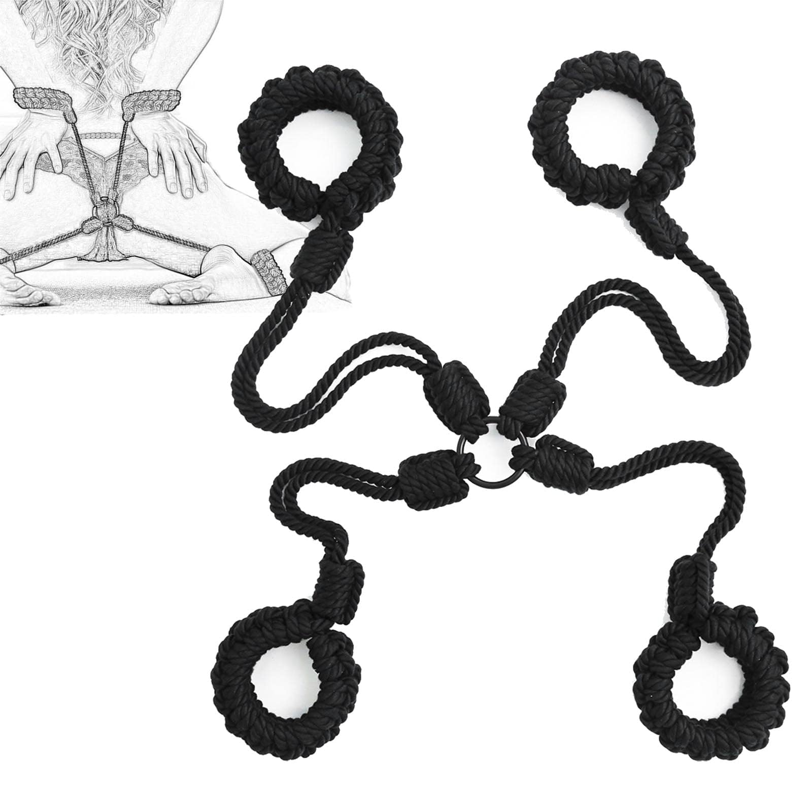 Bondage Handfesseln und Fußfesseln Fesselkreuz Zurück Fesselgurt BDSM Baumwollseil Handschellen Knöchelfesseln Fesselset Einstellbar Erotik Sexspielzeug für Paare Frauen Extrem