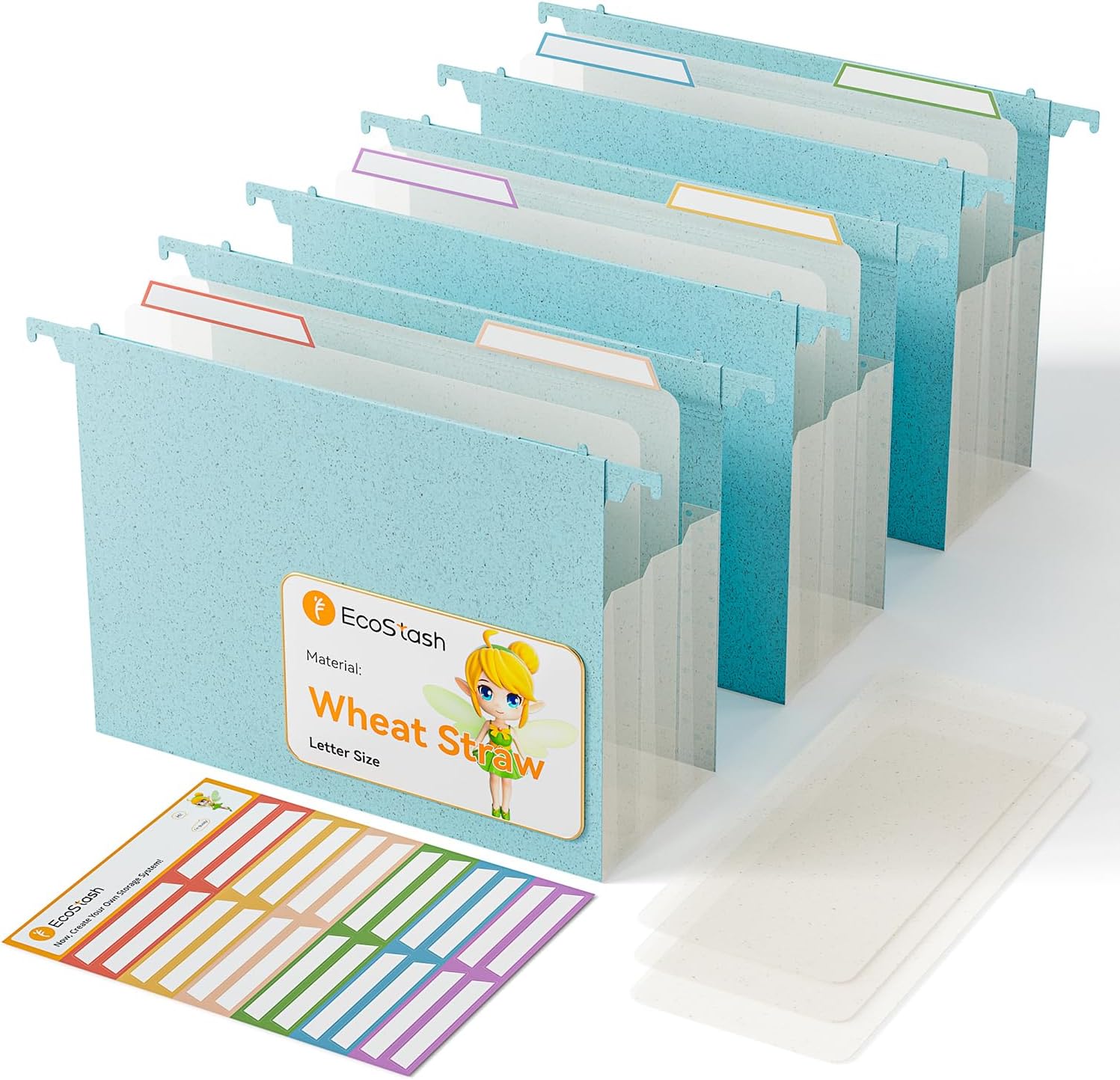 Extra Capacity Hanging File Folders, 4.72″ Reinforced Wheat Straw Expanding Hanging Folder Letter Size, Heavy Duty for Filing Cabinets, File Organizer for Office & Home-Sky Blue-3 Packs
