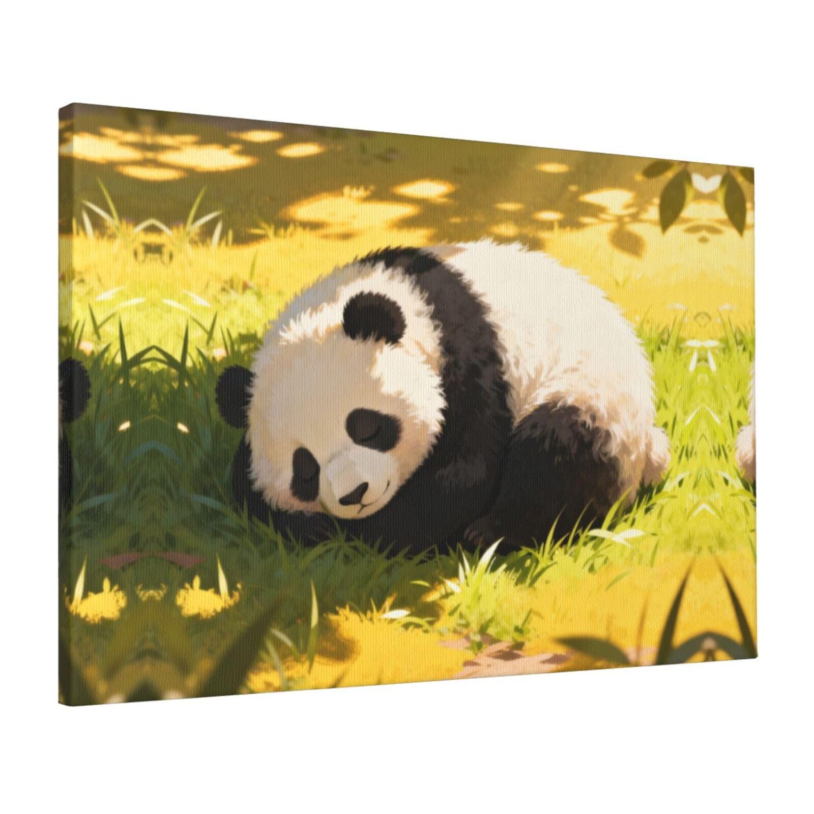 CNTDBU Panda Sleep Ball Canvas Wall Art 16x24 Inch-Large Modern Painting Print for Living Room, Framed Ready to Hang Artwork for Bedroom