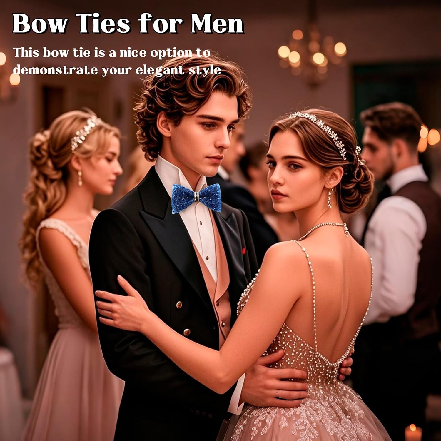 Sparkle Rhinestone Bow Ties for Men, Adjustable Pre-tied Bow Tie Sequin Mens Bowtie for Wedding Party Banquet Prom