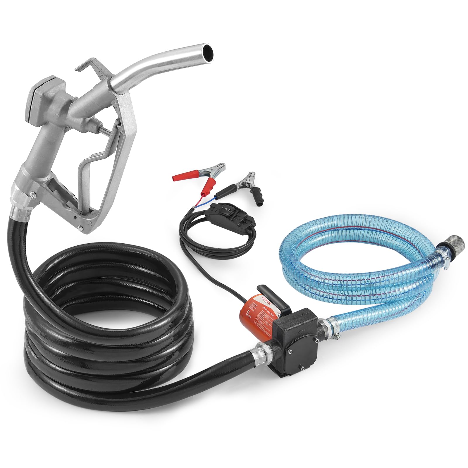 VEVOR Pompa di Trasferimento Carburante, 12 V CC 5 GPM 1/7 HP, Pompa Elettrica Portatile con Ugello Carburante, Spegnimento Automatico, Tubo Flessibile Lungo per Benzina Diesel Miscele di Metanolo