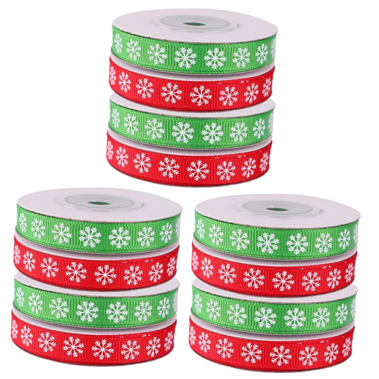 Housoutil 12 Rollen Weihnachtliches Schneeflocken Geschenkband Breit Polyester Schleifenband Rot Grün für Geschenkverpackung DIY Weihnachtsdeko
