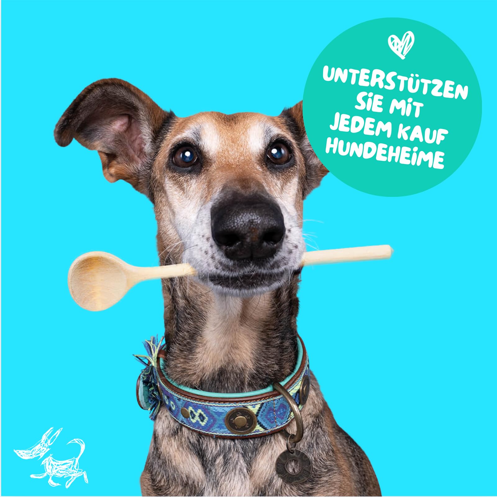 Dog with a Mission - Hundehalsband L | Farbenfroh in Blau und Türkis | Boho, Ethno, Ibiza, Hippie | Für große Hunde | Handgemacht | Modisch und Bunt | Aus weichem Echtes Leder | 2,5 cm Breit
