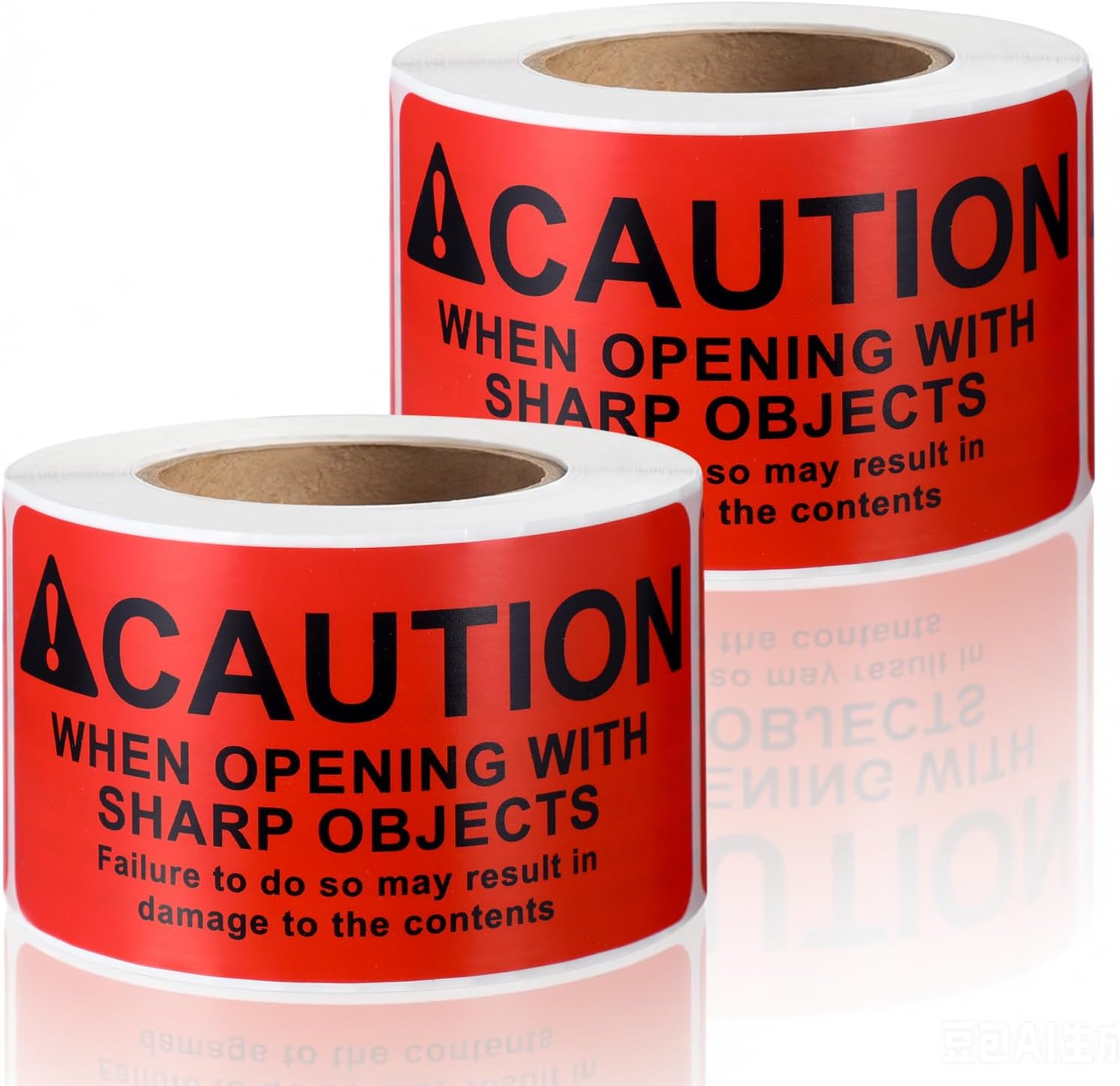 2 Roll Caution When Opening with Sharp Object Labels | 4 x 2 Inch, International Instruction Warning Stickers, for Shipping, Packing, 300 Pcs/Per