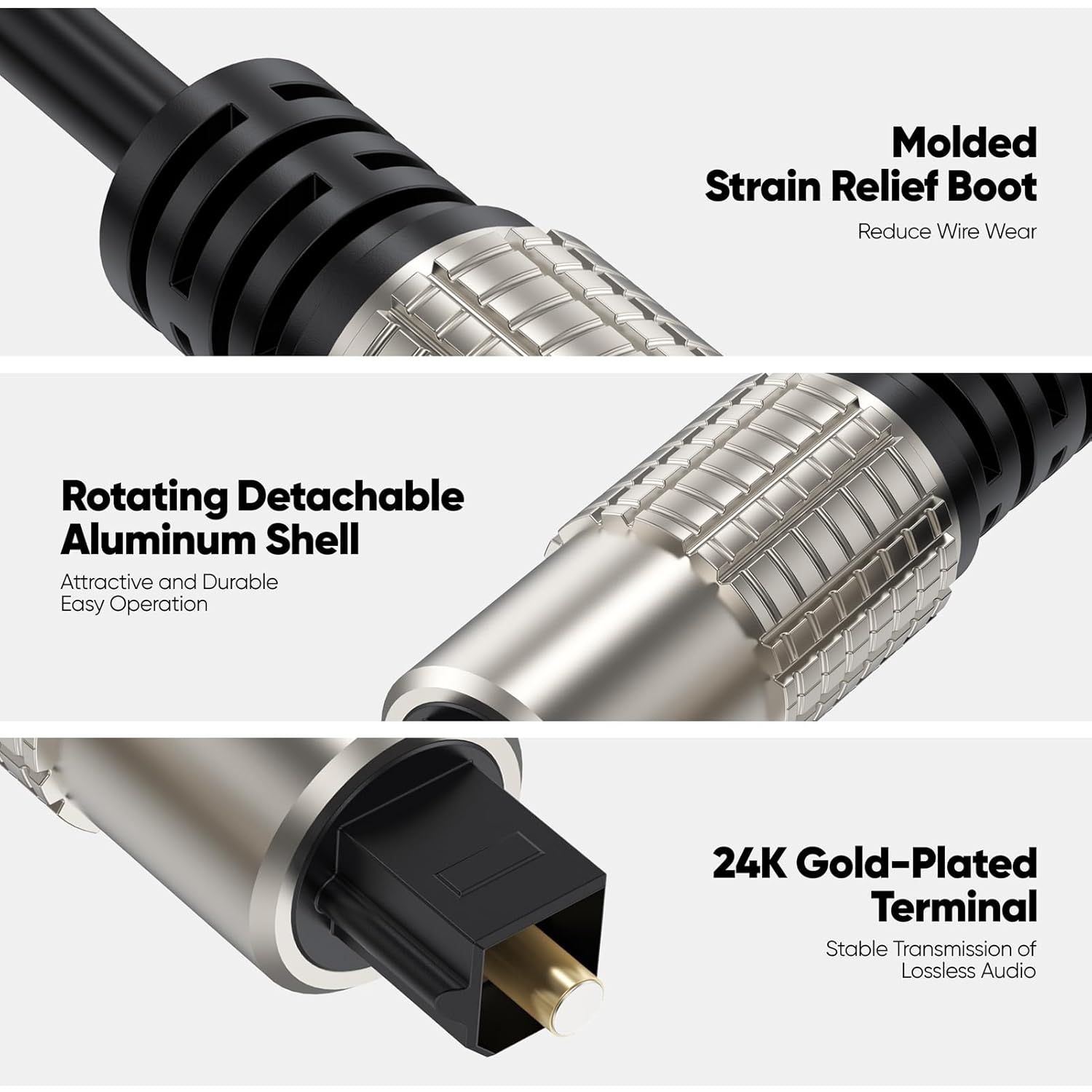 Digital Optical Audio Cable 10 Feet, Long Fiber Optic Toslink SPDIF Optical Cord Replacement for Soundbar Amplifier Digital TV Vizio LG Home Theater PS4 DVD Xbox