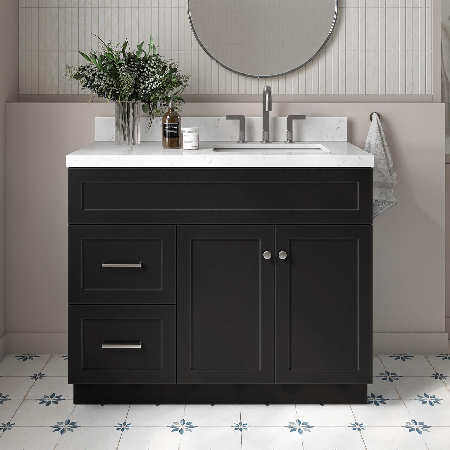 ARIEL Hamlet 42 Inch Single Sink Bathroom Vanity in Black