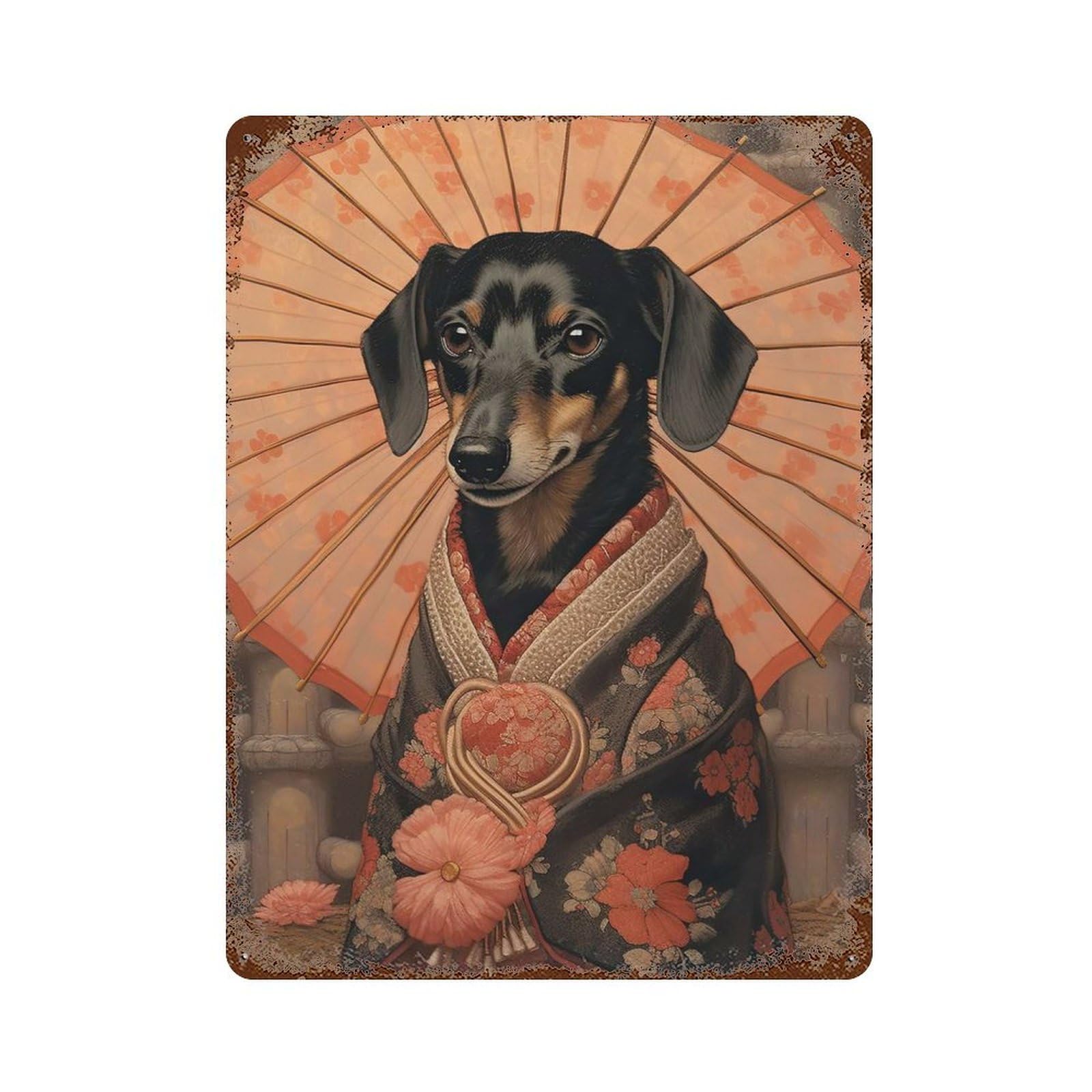 Decorative Tin Sign Dachshund Geisha 15.7"x11.8", Vintage Wall Decor for Pub, Kitchen And Man Cave Decor