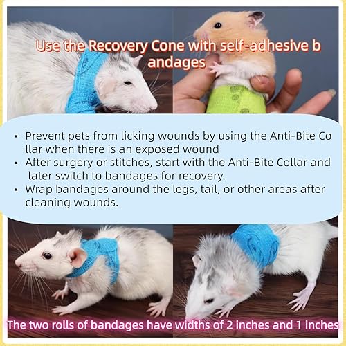Vista 4 de MANON ROSA Juego de 2 vendajes autoadhesivos para recuperación de hámster, collar en E para recuperación de hámster, para animales pequeños