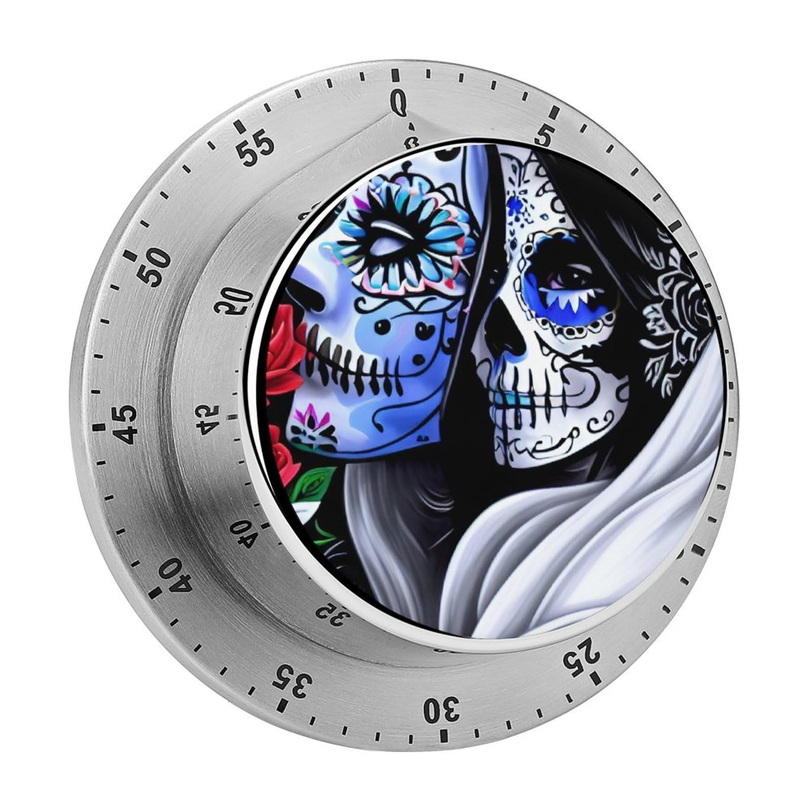 Mexican Sugar Skull Floral Women Day of The Dead Art Circular Rotating Timer, Suitable for Kitchen and Bedroom