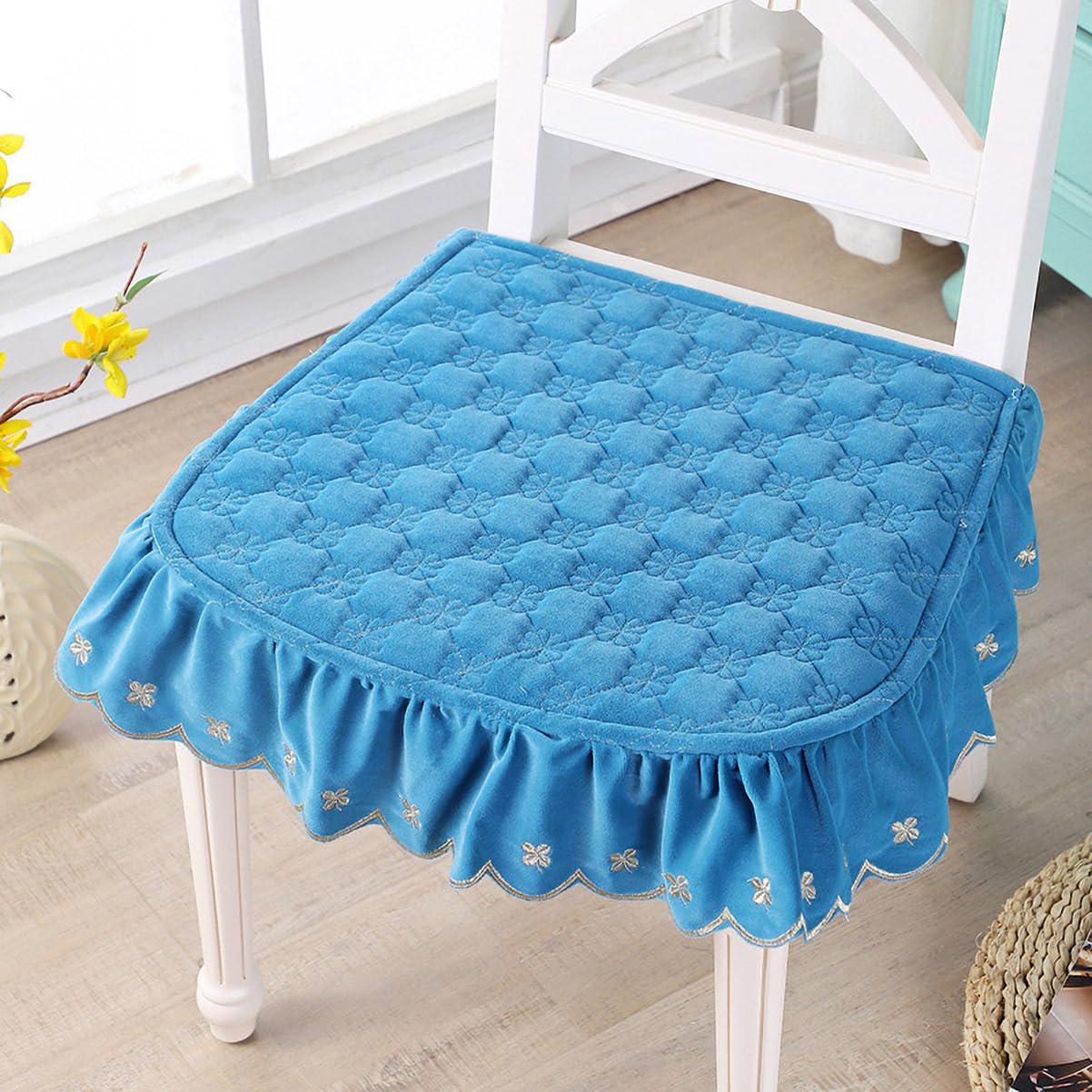 SMIUPIN Lace Ruffle European Chair Pad Cushion for Dining Chairs,Non Slip Square Flannel Face for Dining Chair Adornment Chair Pad with Fixed Rope (