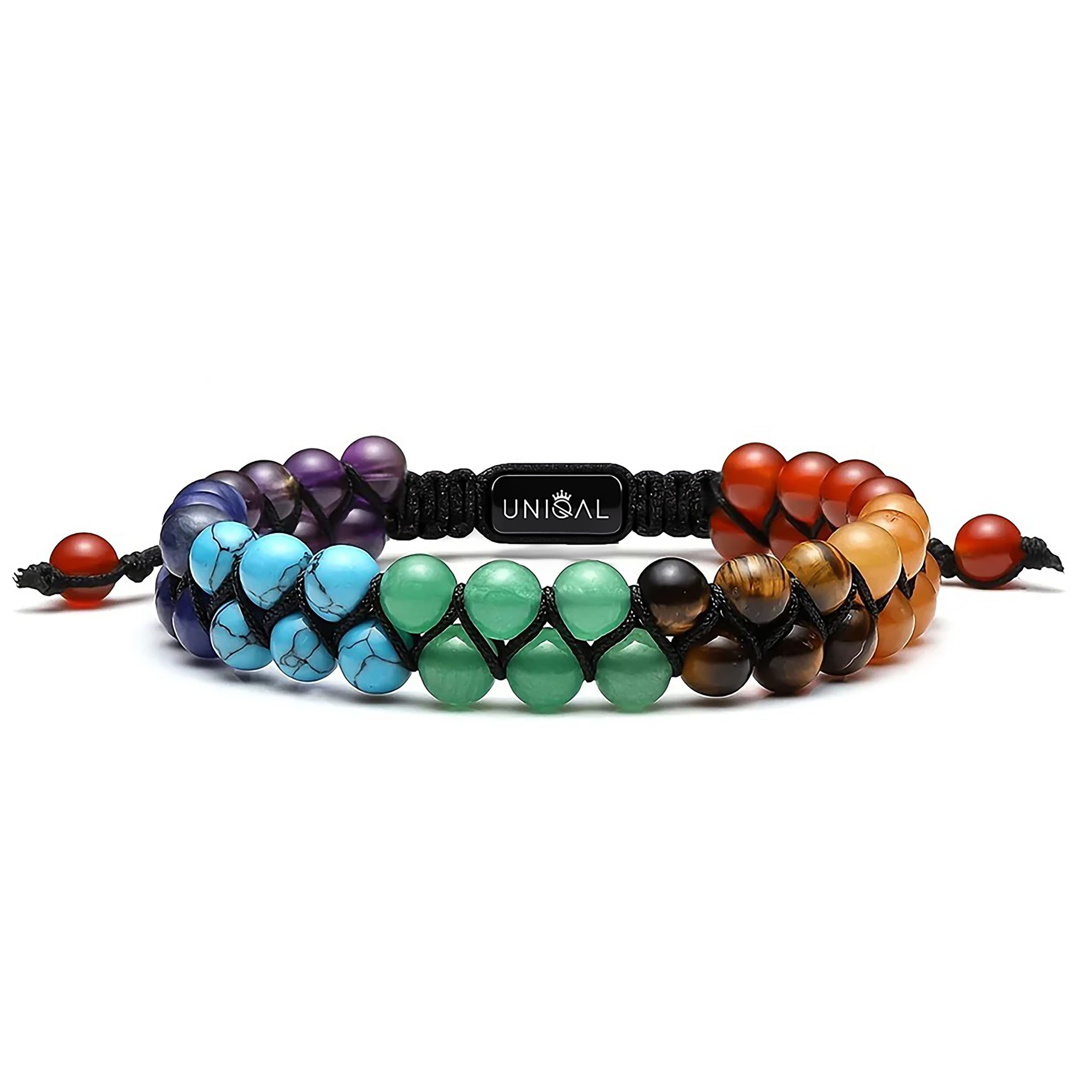 UNIQAL | Damen Perlen Armband 2-reihig 6mm Perlen | Naturstein Edelstein Armband Tigerauge Lapislazuli Hämatit Onyx Lava | Verstellbar | Geschenk Schmuck