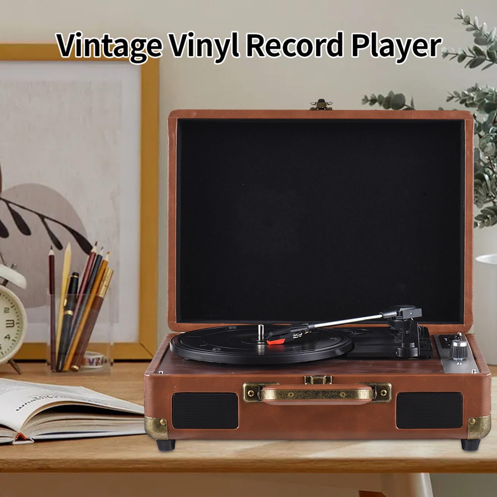 Giradischi Vintage in Vinile con BT 5.0, USB/riproduzione, Giradischi 33/45/78 Giri per Dischi da 7/10/12" (Marrone)
