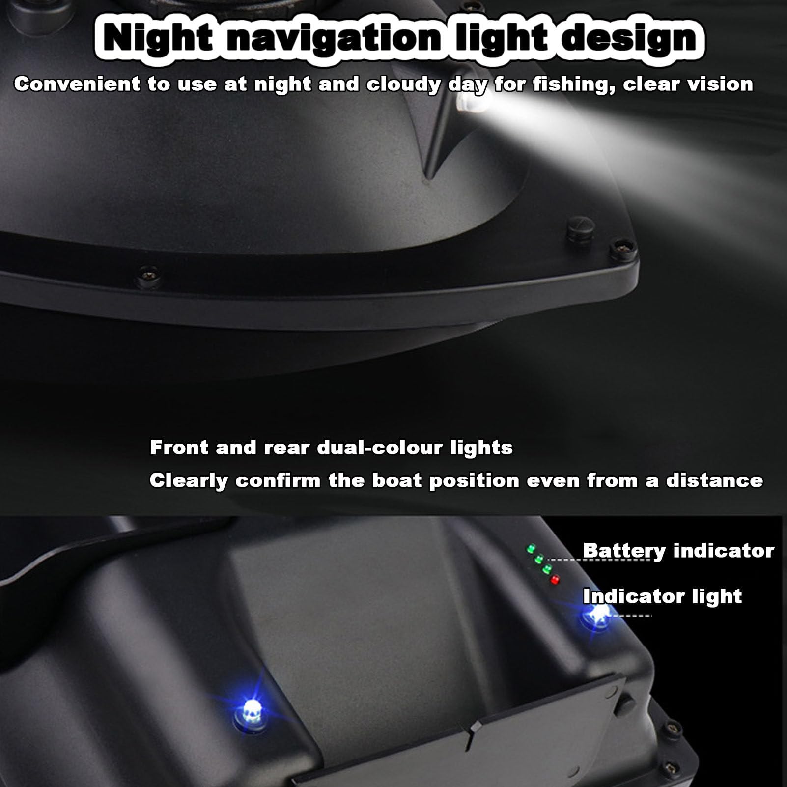 Barco de Cebo RC Inteligente, buscadores de Pescado de Botes de Pesca remota de Control Remoto de 500 m con Sensor de Sonar, luz Nocturna LED, Crucero automovilístico, Soporte de Carga de 2 kg