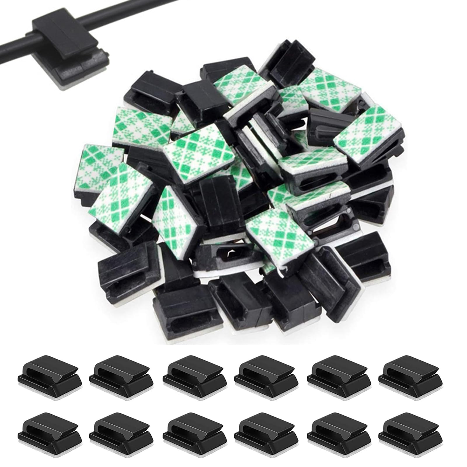 Horyue 100 Pcs Black Self Adhesive Cable Clips, Heavy Duty Cable Clips Self Adhesive Wire Organiser, Sticky Car Wire Clips for Dash Cam, Desk, PC and Home Cord Management