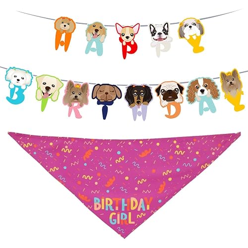 CHROMACRAFT 1 Bufanda Triangular Rosa para Perros, 1 Bandera De Cumpleaños para Perros