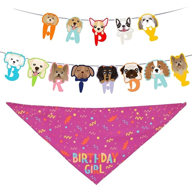CHROMACRAFT 1 Bufanda Triangular Rosa para Perros, 1 Bandera De Cumpleaños para Perros