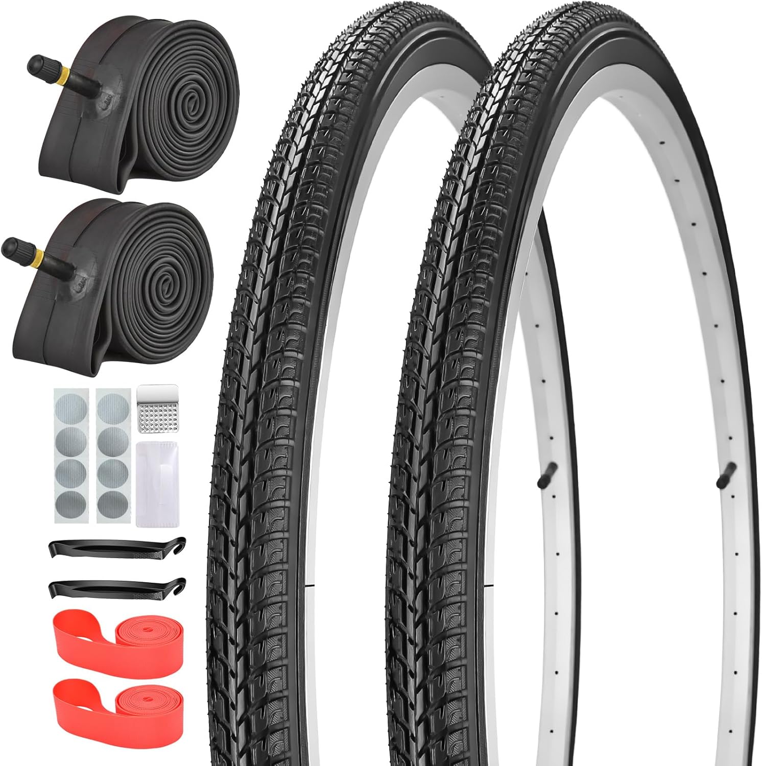 26x1 3/8 (37-590) Foldable Bike Tires and 26 x 1 3/8 Inner Tubes AV 32mm Schrader Valve with Repair Kit, Rim Strips, Tire Levers for Vintage 26 x 1 3-8 City/Commuter/Street Bikes