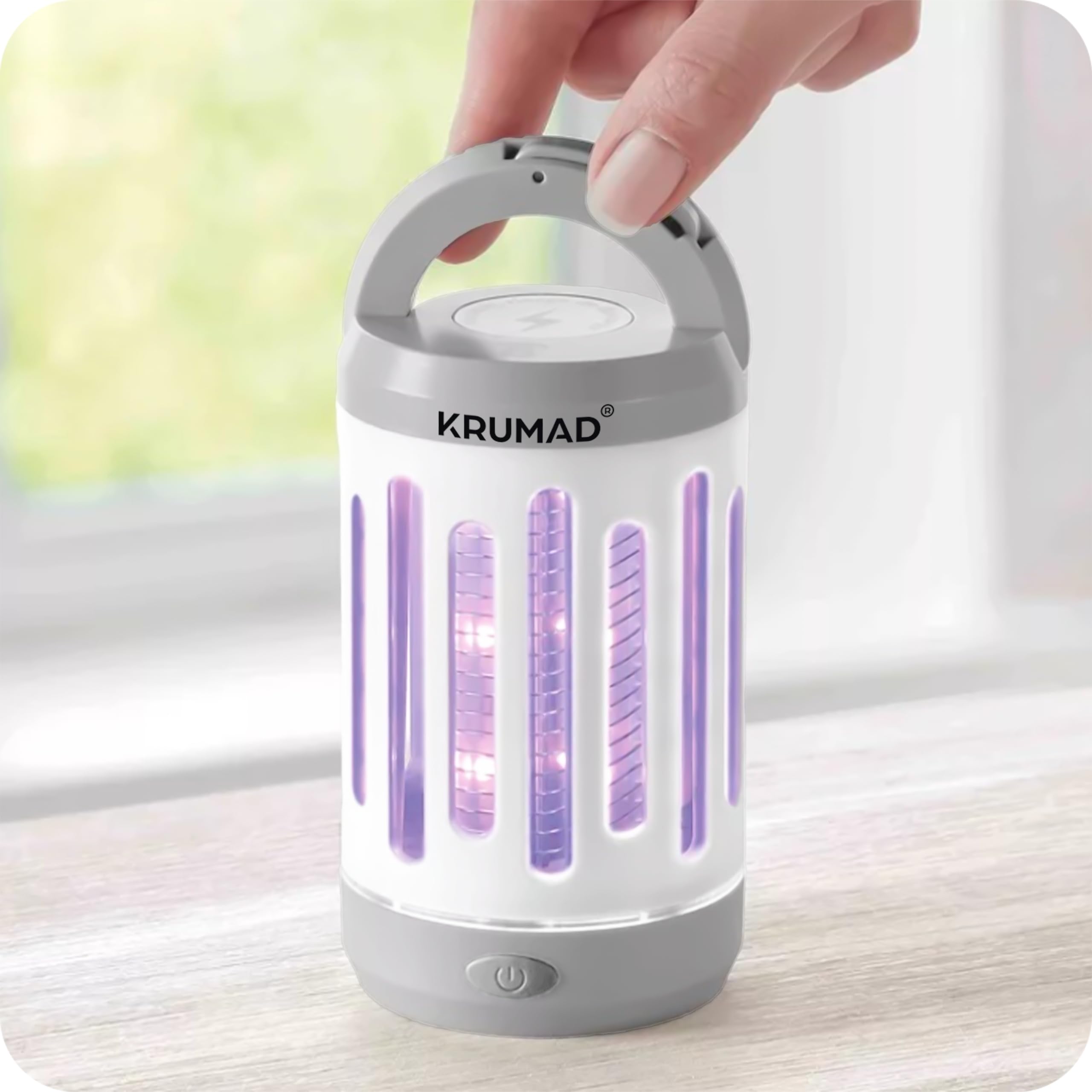 KRUMAD Lampa owadobójcza UV LED 5W, przenośna bezprzewodowa z akumulatorem i ładowaniem USB, lampa na komary i muchy do domu i na zewnątrz, pułapka elektryczna na owady