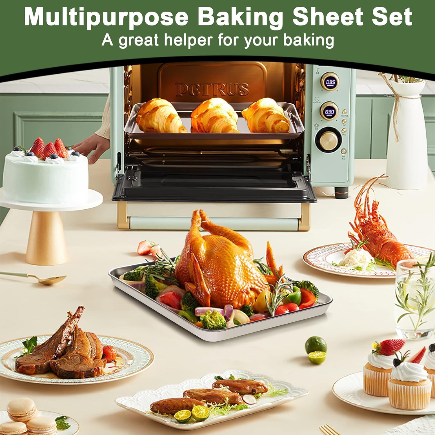 Backblech Kühlgitter mit Silikonmatte Set, Edelstahl Keksform für Backofen, 9er Set (3 Blätter + 3 Gestelle + 3 Matten), verwindungsfest & strapazierfähig, leicht zu reinigen