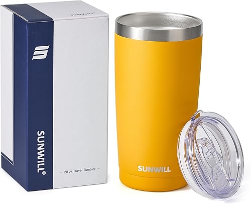 Miniatura 4 de SUNWILL - Vaso térmico de acero inoxidable aislado al vacío de doble pared y con tapa deslizante a prueba de salpicaduras, de 20 onzas, duradero,