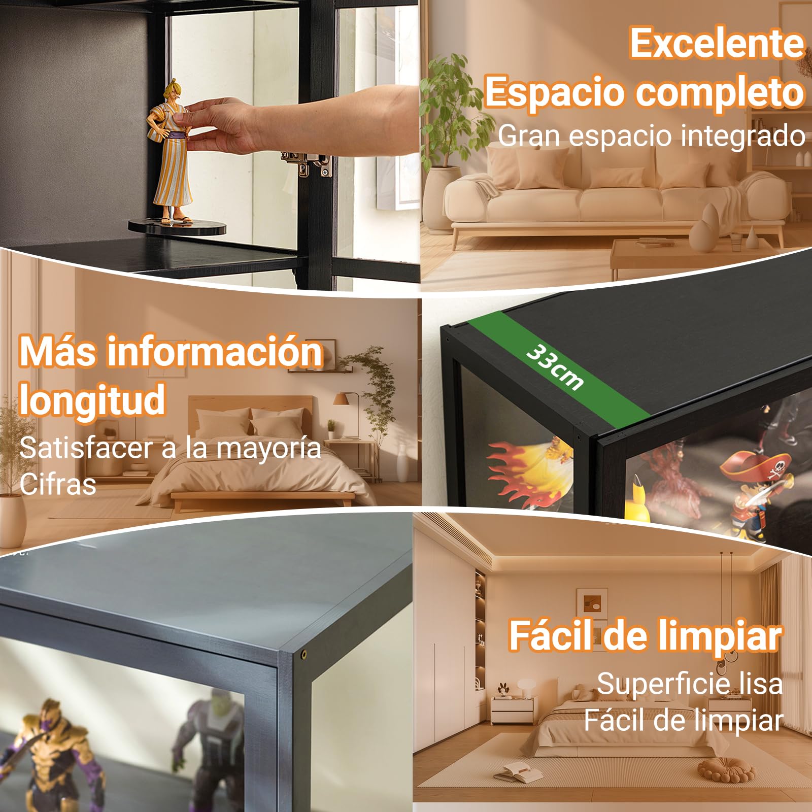 Vitrina expositora para Colecciones, Vitrina Cristal Vitrina expositora vidro à Prova de pó, Design de Porta de armário com LAPE sin luz.(82x 33 x 161cm/Blanco)