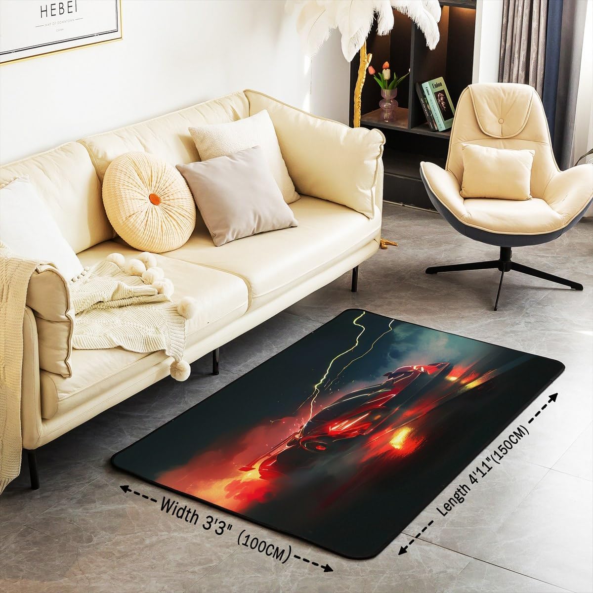 Erosebridal Race Area Rug 4'11" x 3'3" Racing Car Living Room Rugs for Kids Boys Girls Extreme Speed Sports Glowing Gaming Glitter Decorative Carpet Black Red Yellow Non Slip Indoor Floor Mat image 2
