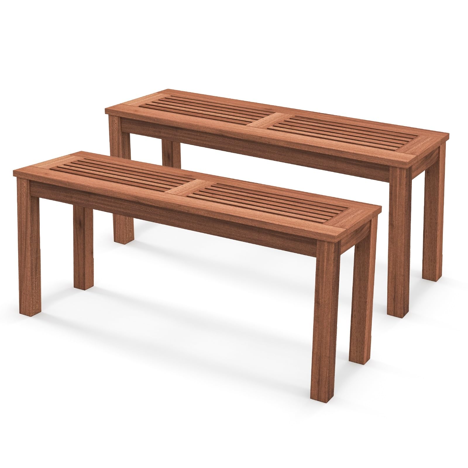 RELAX4LIFE Garden Bench, Outdoor Backless Dining Bench with Slatted Seat, 2-Seater Wooden Patio Loveseat for Entryway Garden Backyard (2)
