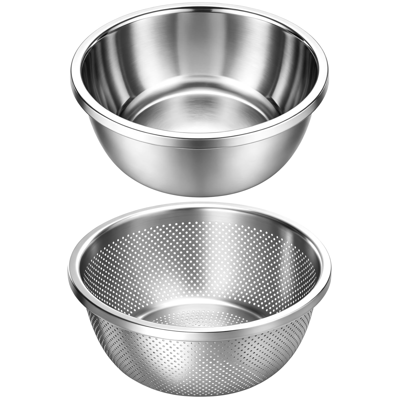Edelstahl-Sieb- und Schüssel-Set, stapelbare Rührschüssel mit feinen Abflusslöchern, verdicktes Metallsieb, 12,48 x 4,53 Zoll für Küche, Waschen, Abtropfen von Nudeln, Reis, Gemüse, Obst