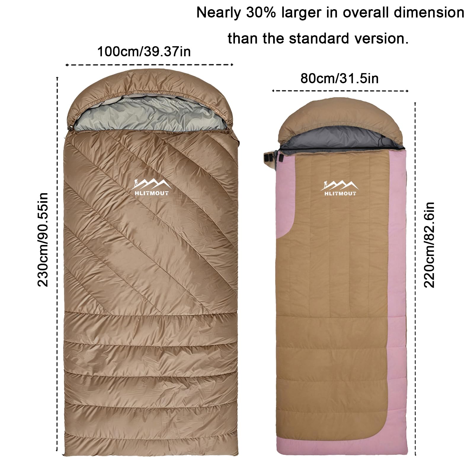 Sacco a Pelo in Piuma, 230cm x 100cm, sacco a pelo extra largo e lungo per 3-4 Stagioni, Leggero e Compatto, per Adulti e Bambini, Campeggio ed Escursionismo