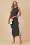 WNEEDU Womens 2026 Summer Dresses Bodycon Sleeveless Slit Ribbed Midi Dress | Trendy casual style,Stretchy knit fabric,Easy to wear with heels or jackets,Suitable for vacation party work daily wear