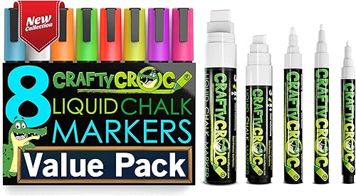 Paquete de marcadores de tiza, paquete de 8 colores neón y 5 paquetes de rotuladores de tiza líquida de punta de color blanco