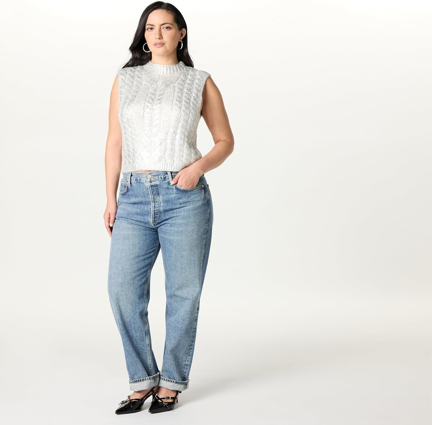 The Drop Womens Skye Metallic Cropped Vest