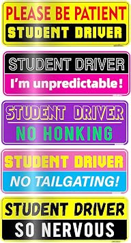 5PCS Student Driver Car Magnets, Funny Reflective Magnetic Bumper Sticker Set, Removable Novice Rookie Safety Attention Sign for Accessories Bumper, 10 x 3.5 Inch Student driver-5pc