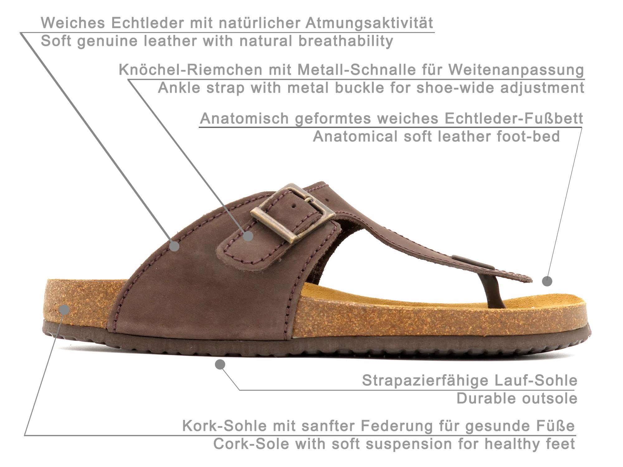 Herren Pantoletten Leder Sandalen Zehentrenner Nubuk Hausschuhe mit Korksohle